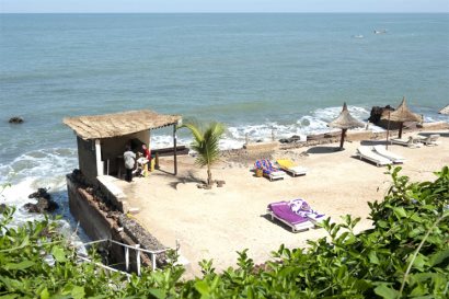 Manmade sunbathing area at African Village Hotel
