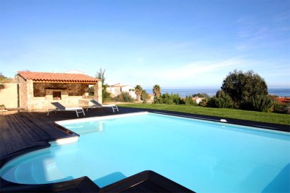 Pool area with sea views
