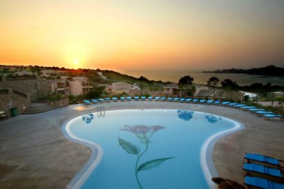 Pool Area at Dusk
